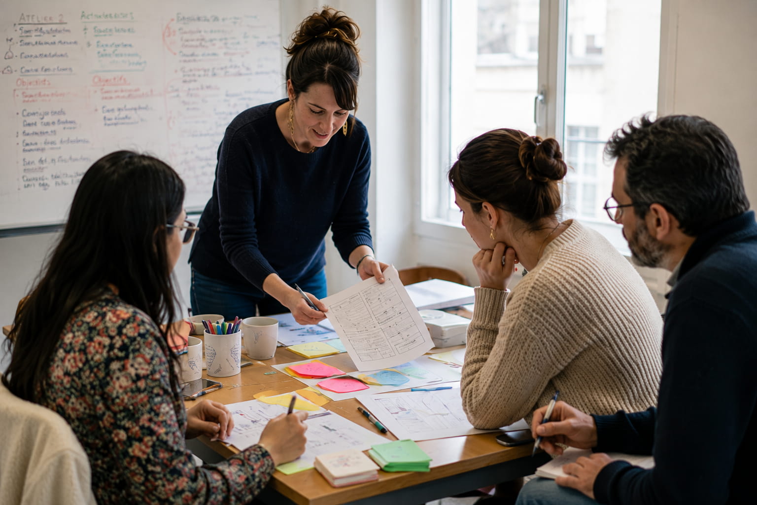 Atelier : des enseignants travaillent ensemble sur des supports prêts à enseigner